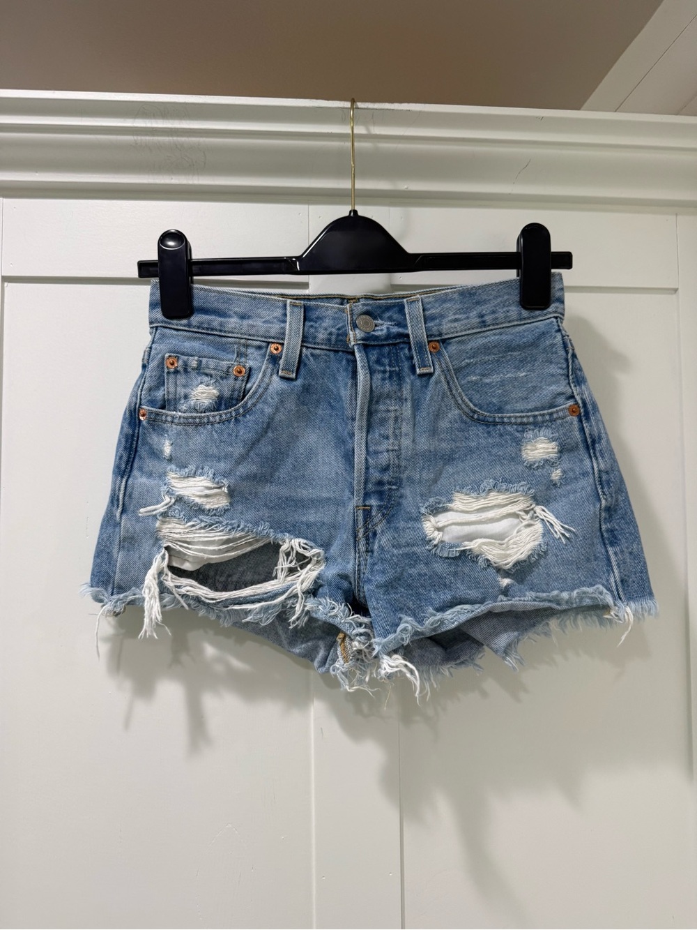 Levi’s Distressed High-Waist Denim Shorts